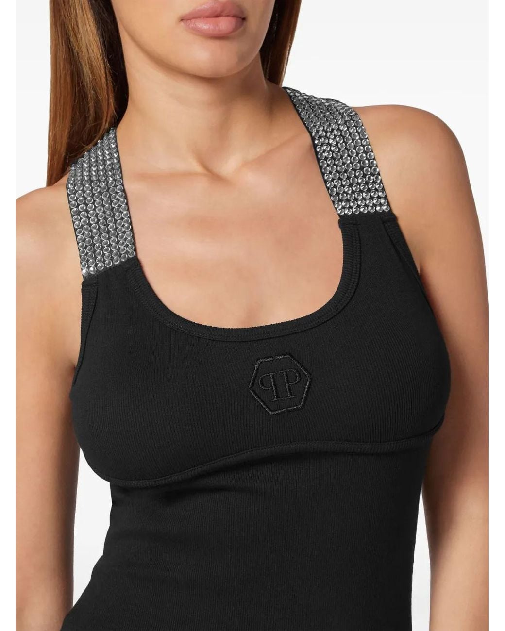 Philipp Plein Black Crystal-Embellished Tank Minidress