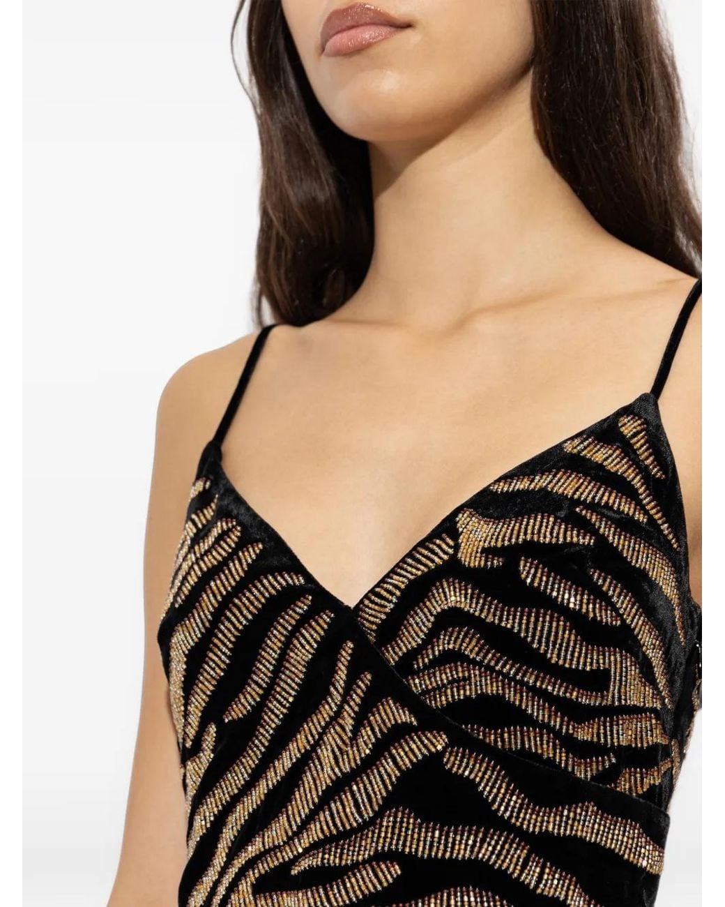 Balmain Black Velvet Dress With Tiger Embroidery