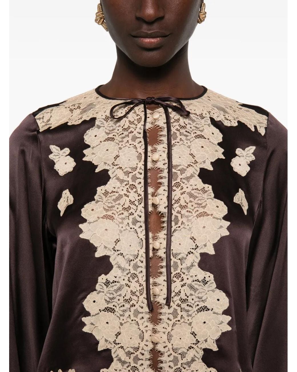 Doen Brown Lucine Lace-Trimmed Top