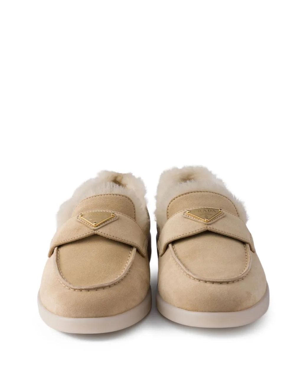Prada Brown Suede Shearling Loafers
