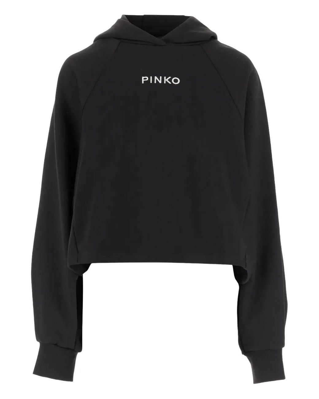 Pinko Black Cropped Sweater With Hood And Subtle Text Detail