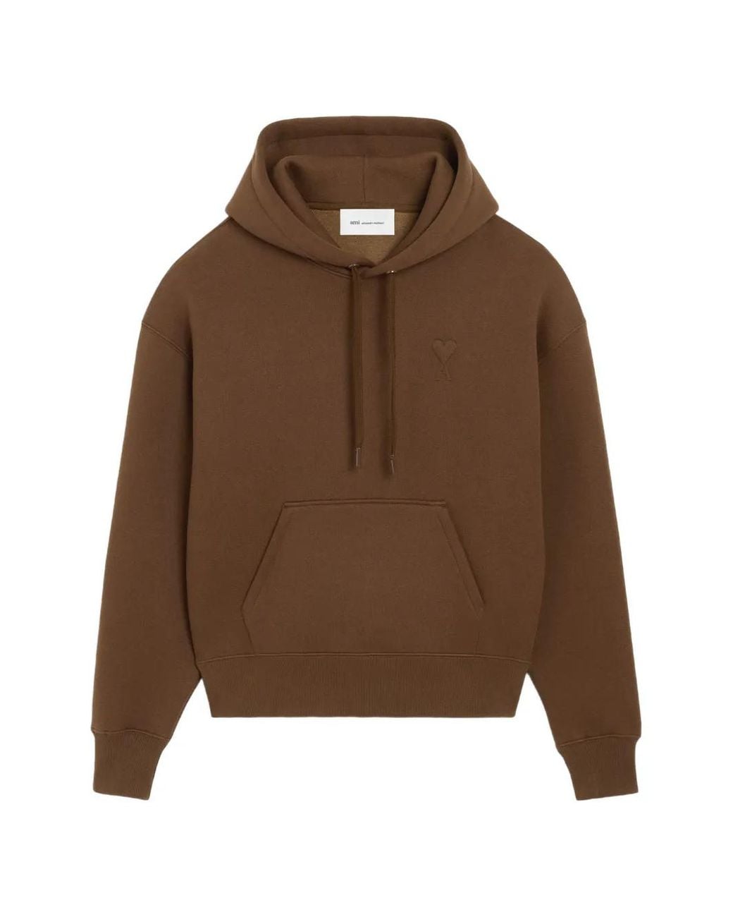 AMI Brown Cotton Hoodie With Embossed Ami De Coeur