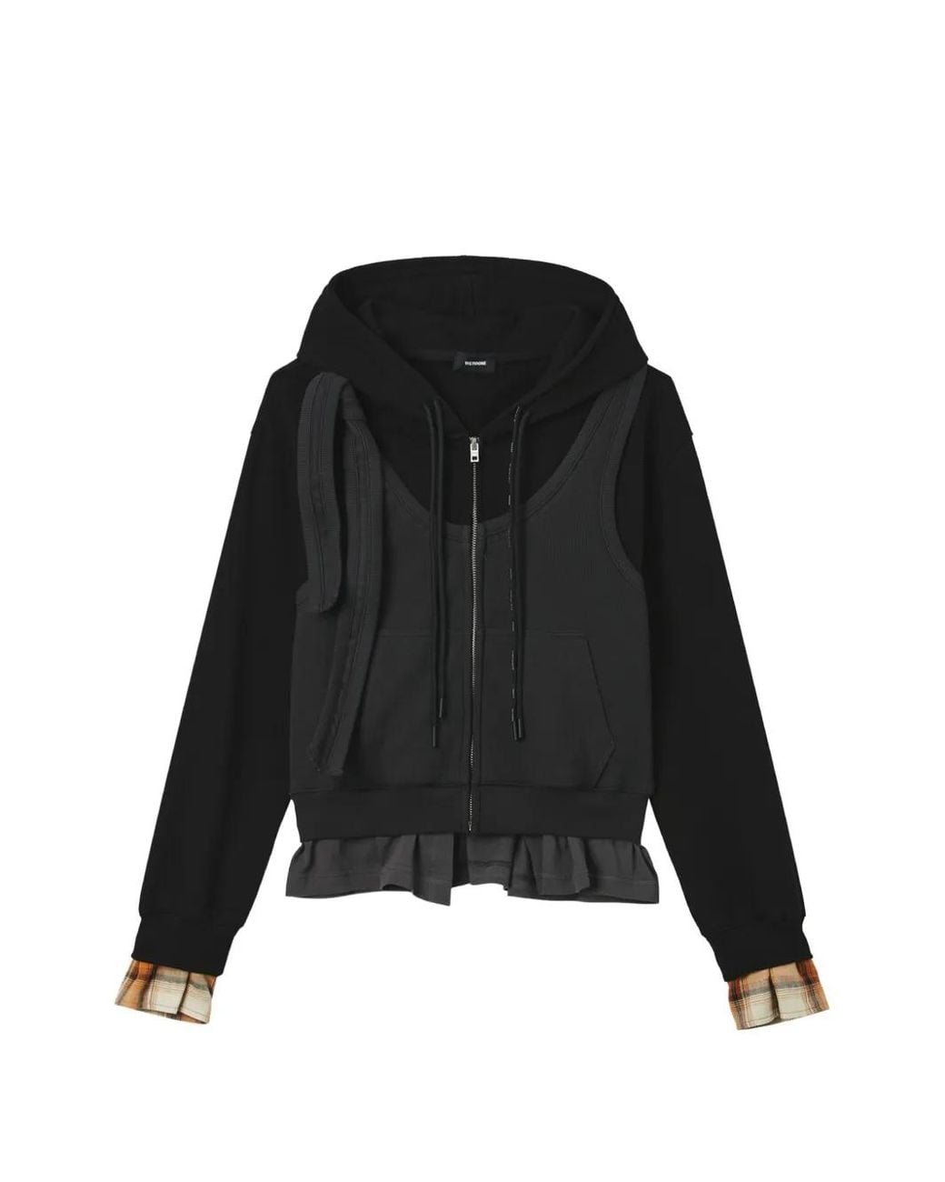 we11done Black Layered Ruffled Zip-Up Hoodie