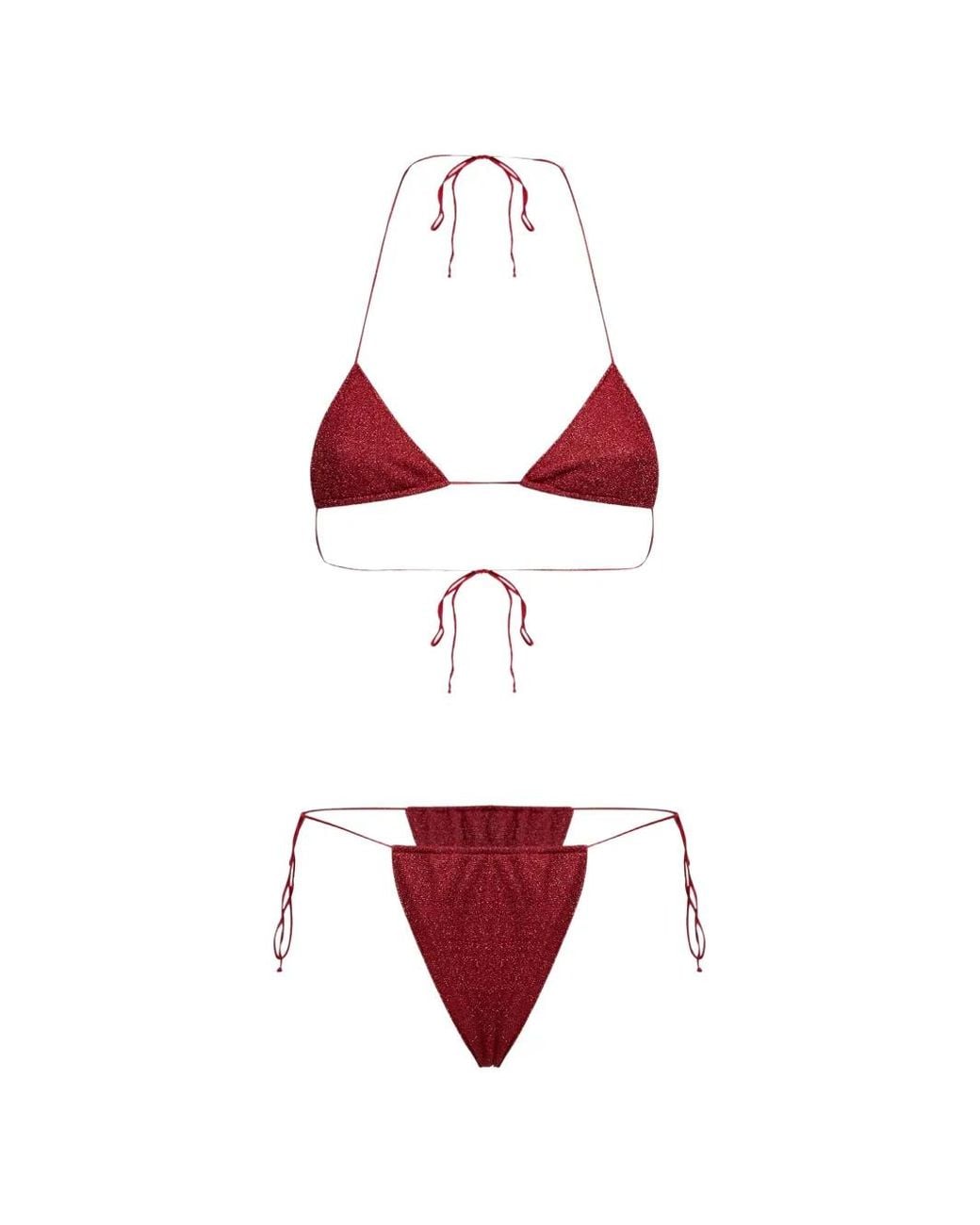 Oseree Red Glitter-Effect Triangle Bikini