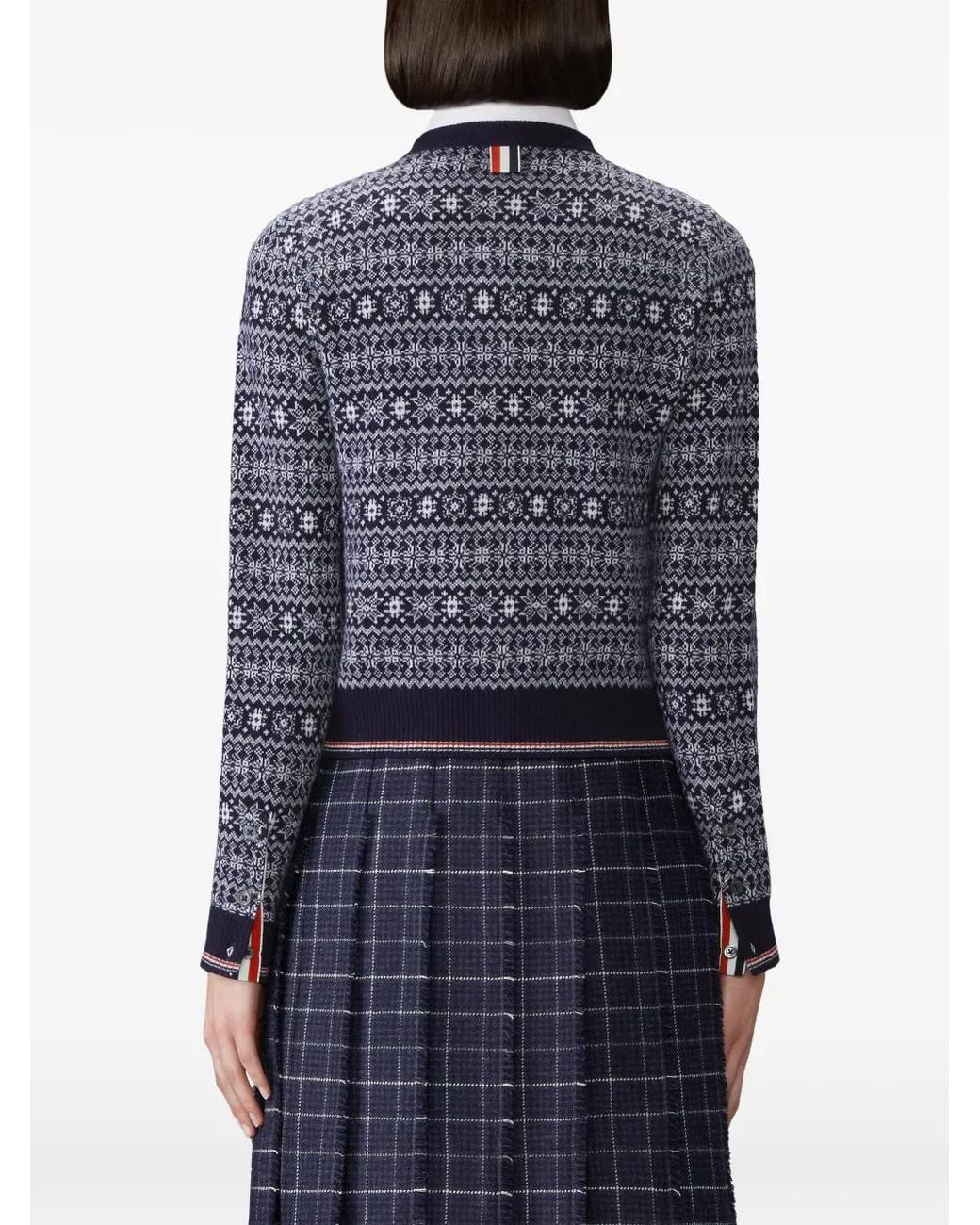 Thom Browne Blue Merino Wool Jacquard Snowflake Cardigan