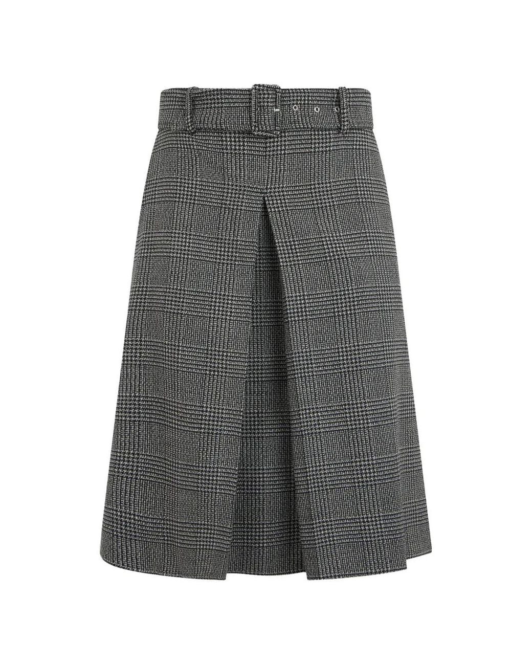 Slowear Gray Prince Of Wales Check Belted Skirt