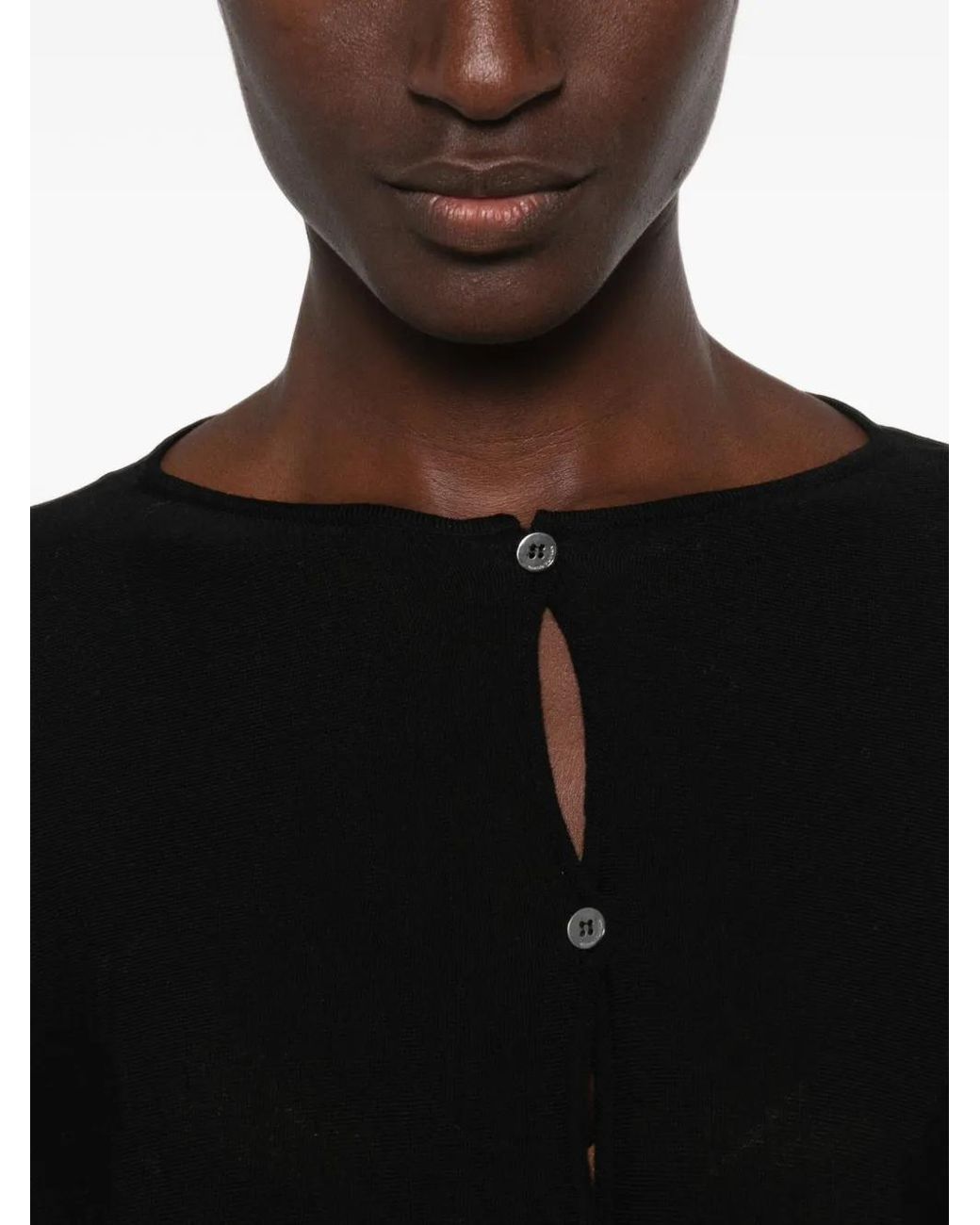Liviana Conti Black Button-Up Boat-Neck Cardigan