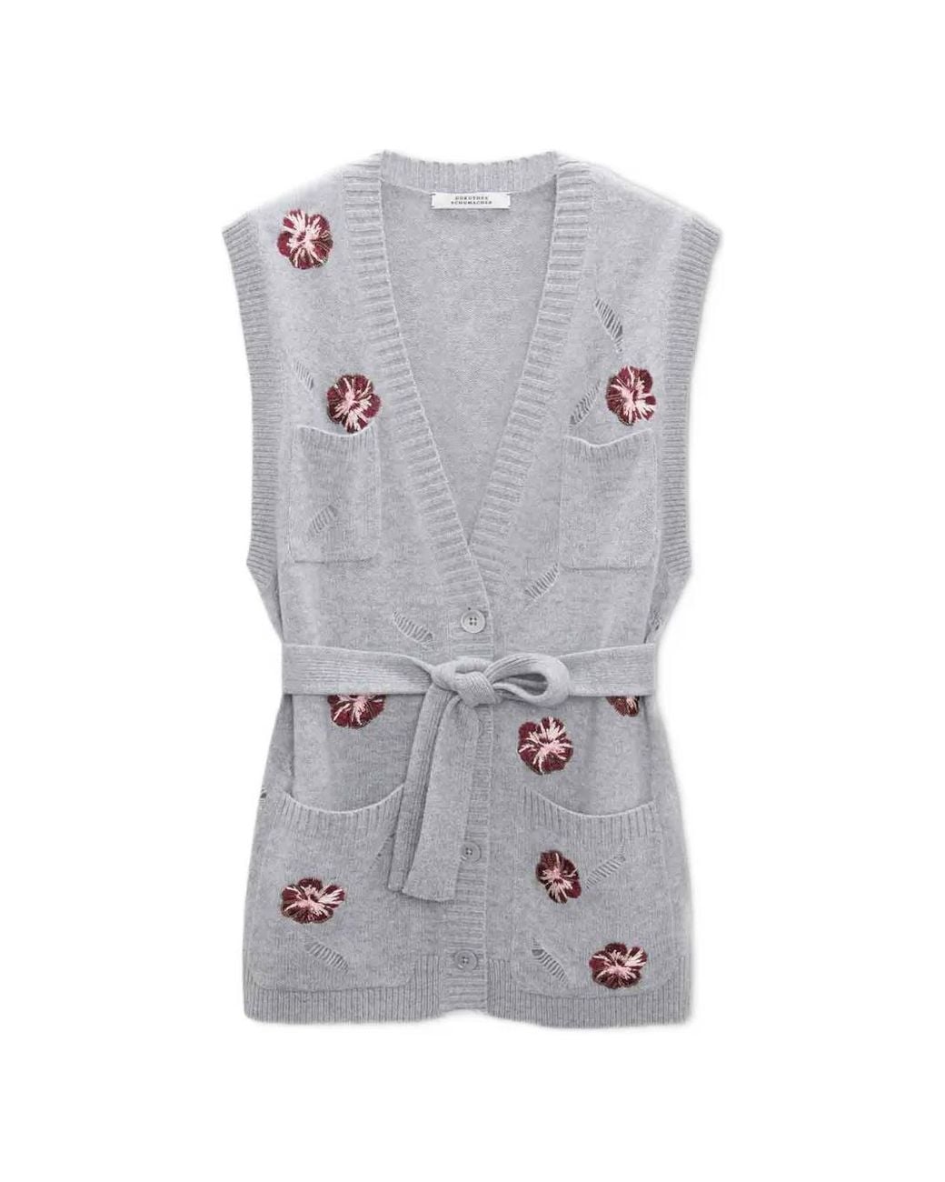 Dorothee Schumacher Gray Blooming Statements Floral-Embroidered Sleeveless Cardigan