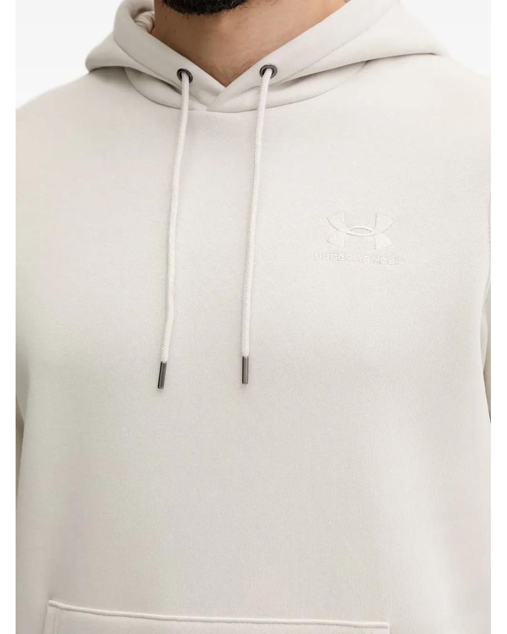 Under Armour White Icon Logo-Embroidered Pouch-Pocket Hoodie for men