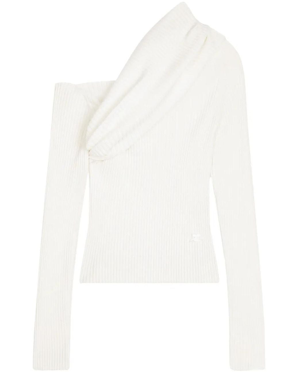 Courreges White Logo-Embroidered Ribbed Jumper