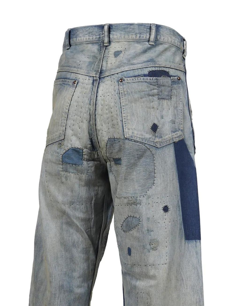 SAINT Mxxxxxx Blue Patchwork Distressed Wide-Leg Jeans for men