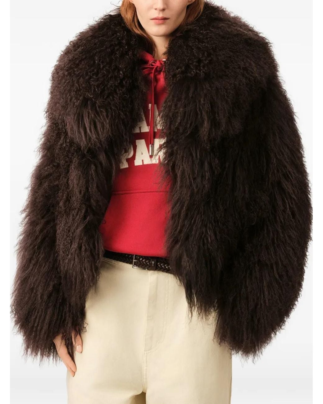 AMI Red Lamb Shearling Short Jacket