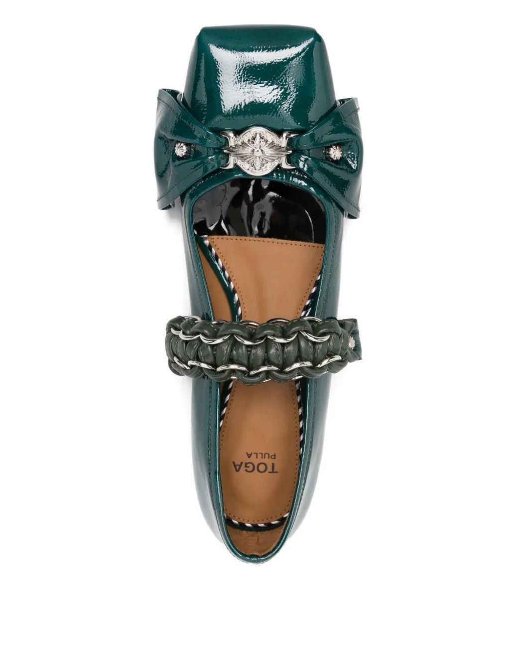 Toga Green Bow-Embellished Ballet Flats
