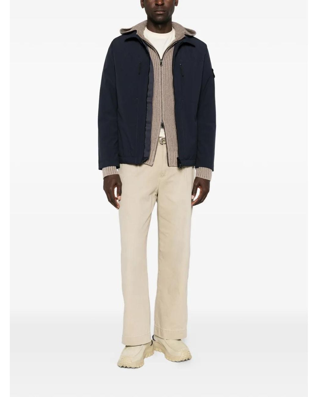 Stone Island Blue Logo-Patch Zip-Up Jacket for men