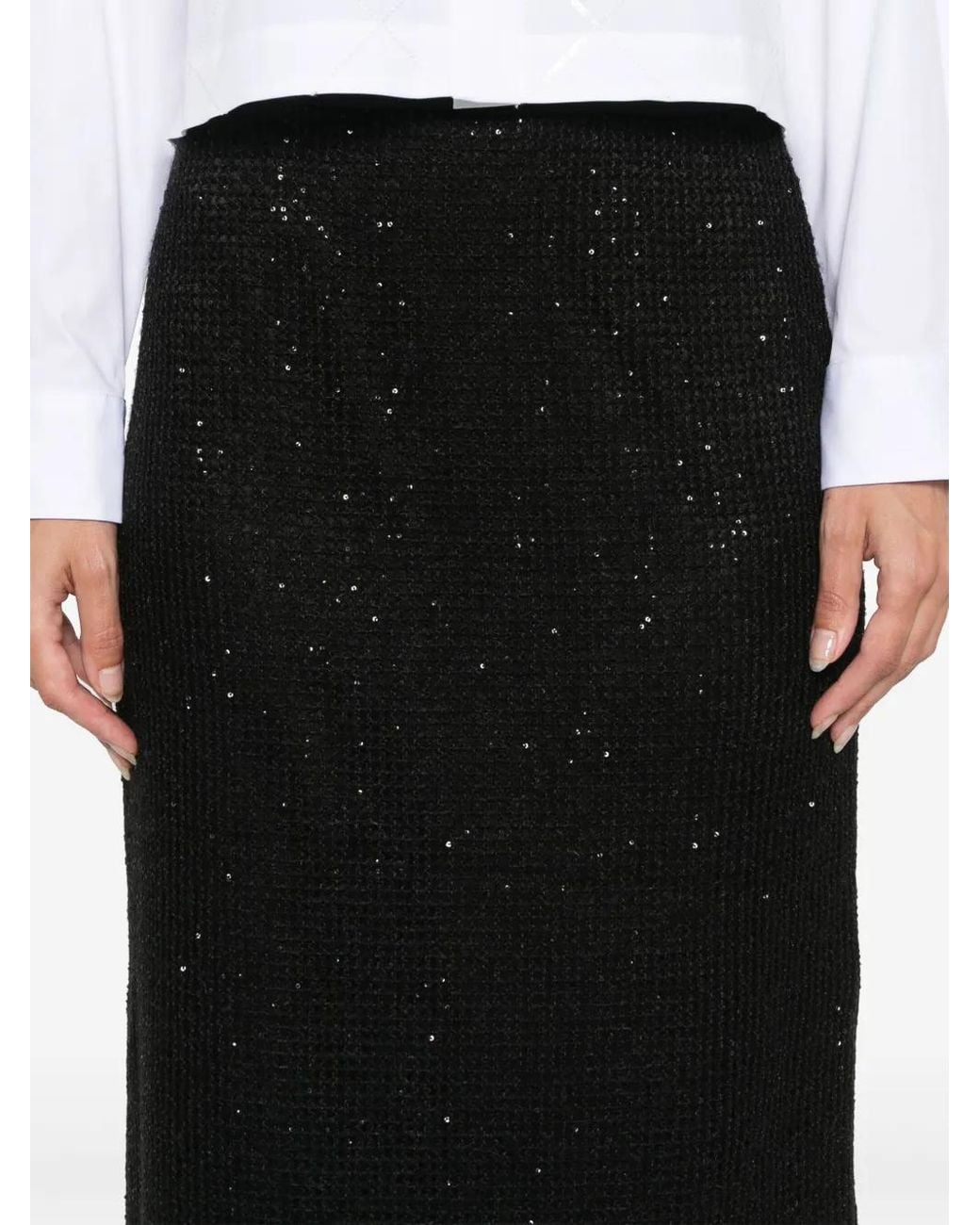 Peserico Black Mesh Midi Skirt