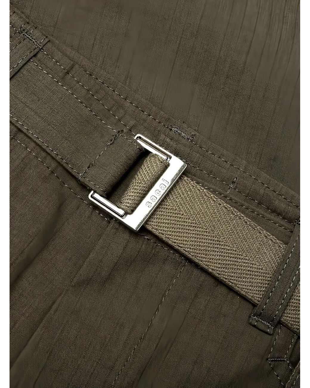 Sacai Green Ripstop Belted Trousers for men