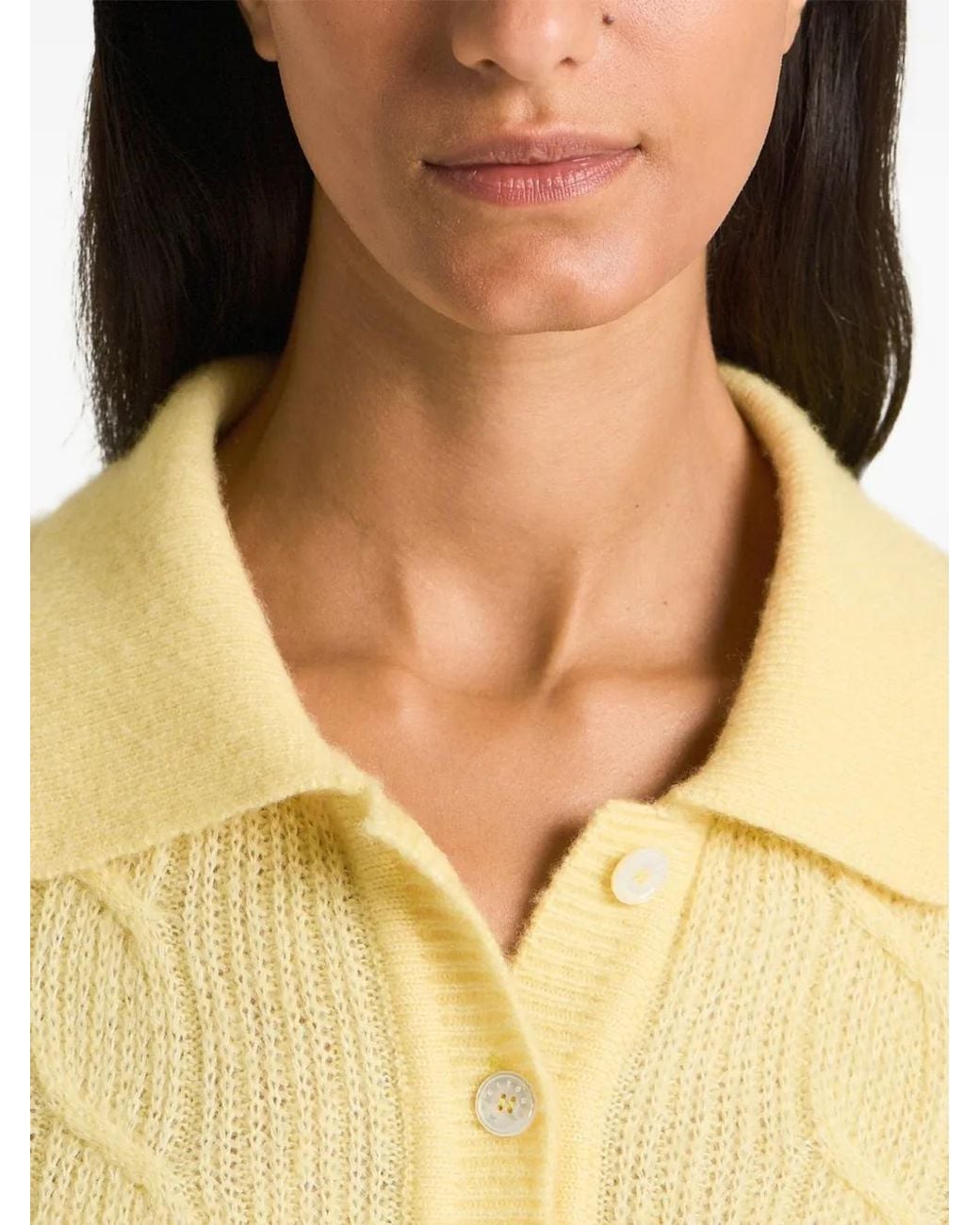 Kiton Yellow Cable-Knit Polo Shirt