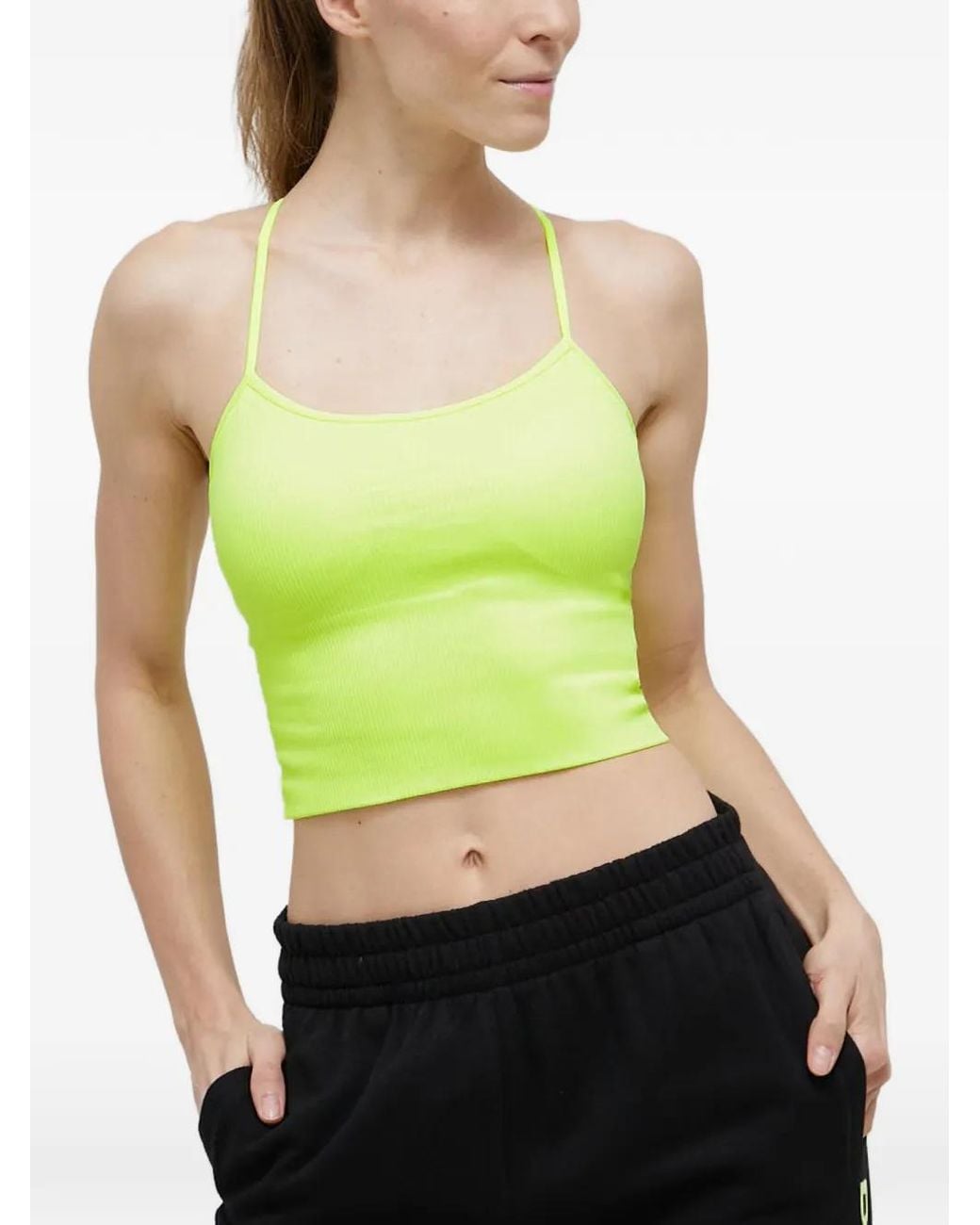 DKNY Green Ribbed-Knit Cross-Back Crop Top