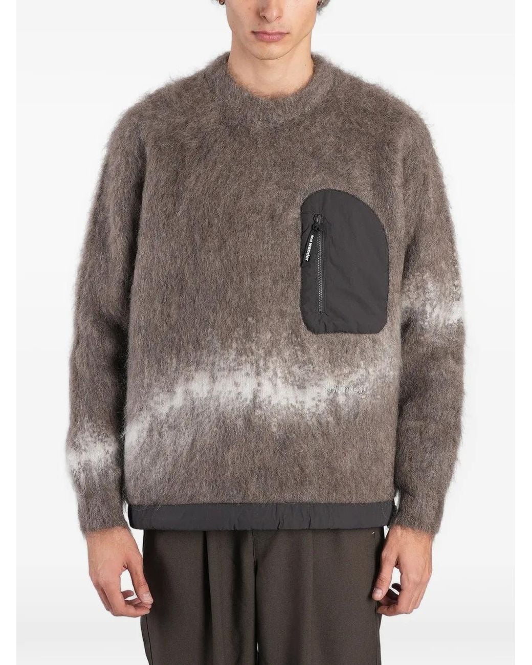And Wander Gray Zip-Pocket Fuzzy-Knit Sweater