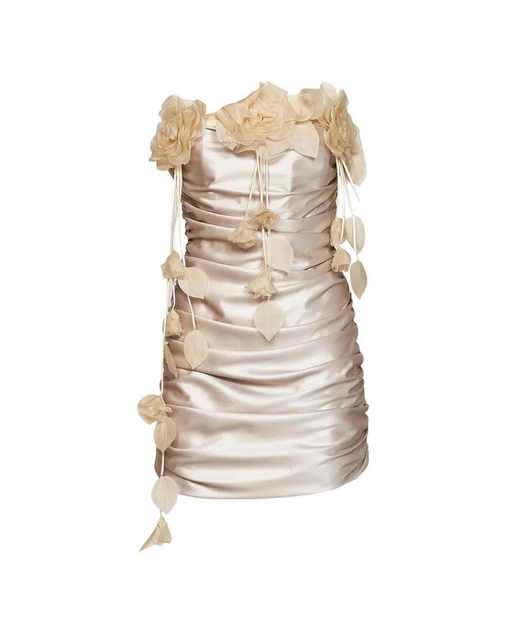 GIUSEPPE DI MORABITO Natural Floral-Embellished Draped Dress