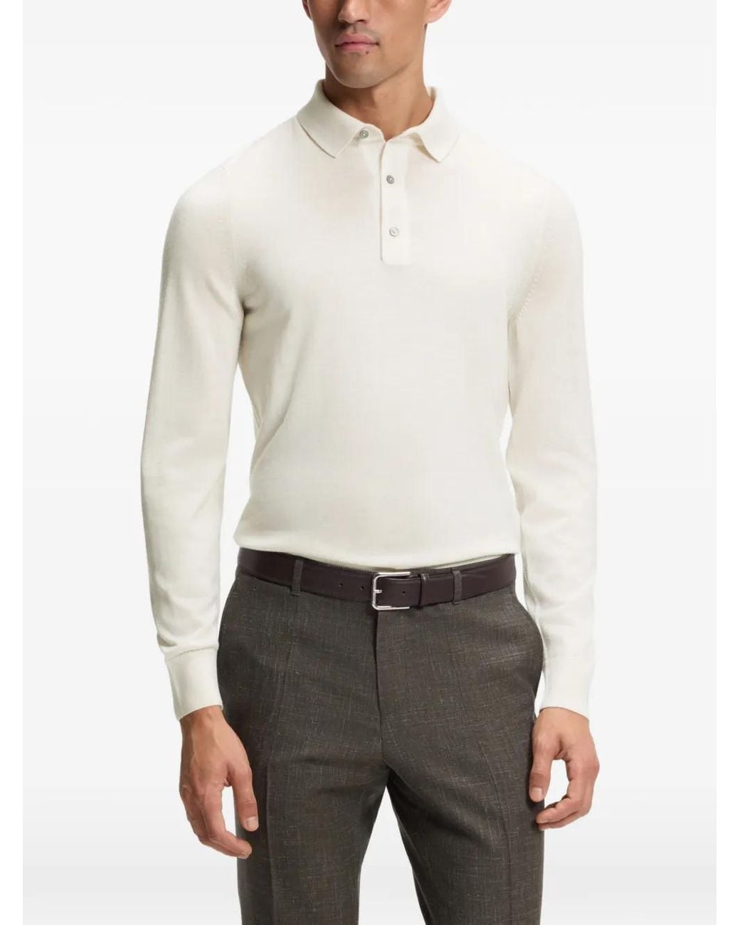 Boss White Merino Wool Polo Sweater for men