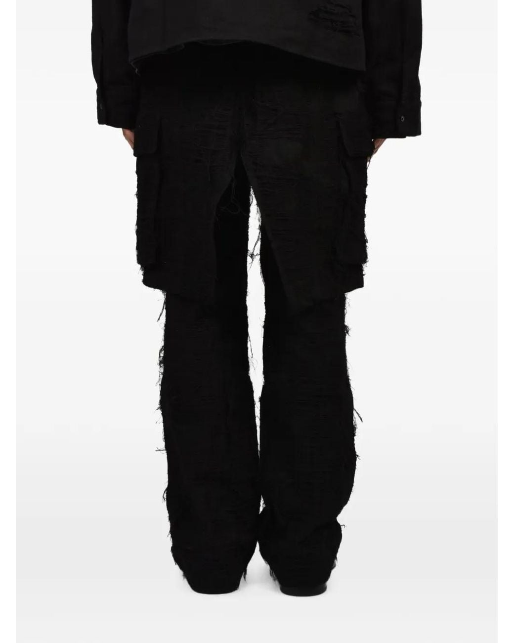 Troubled Waters Black Double-Layer Distressed Cargo Pants for men