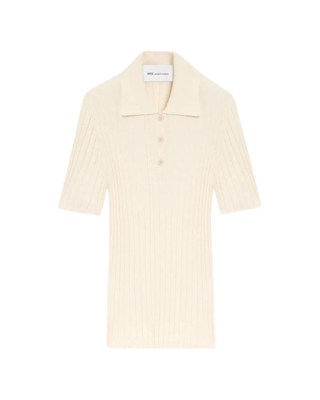 AMI White Ribbed-Knit Polo Shirt