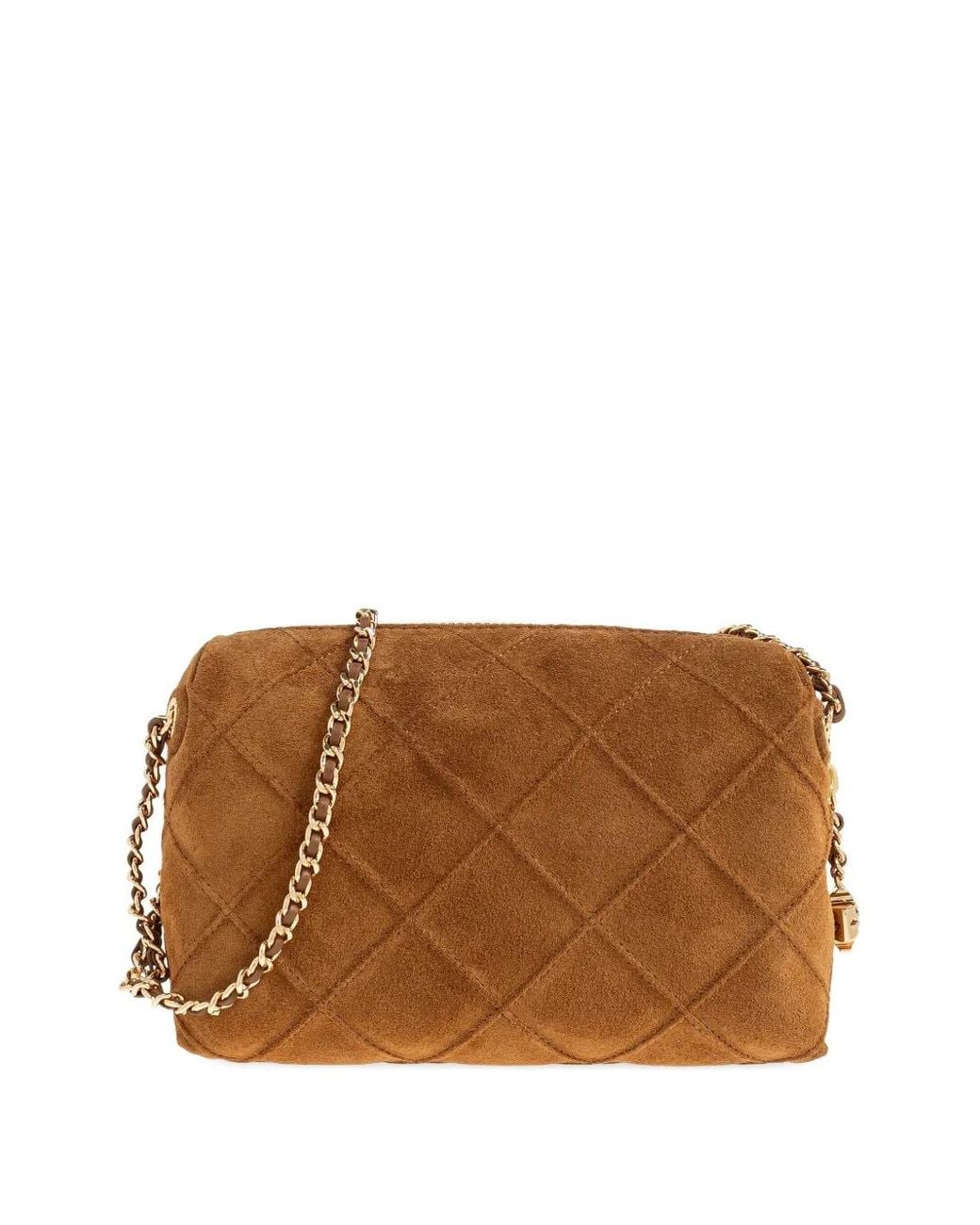 Tory Burch Brown Quilted-Motif Chain Crossbody Bag