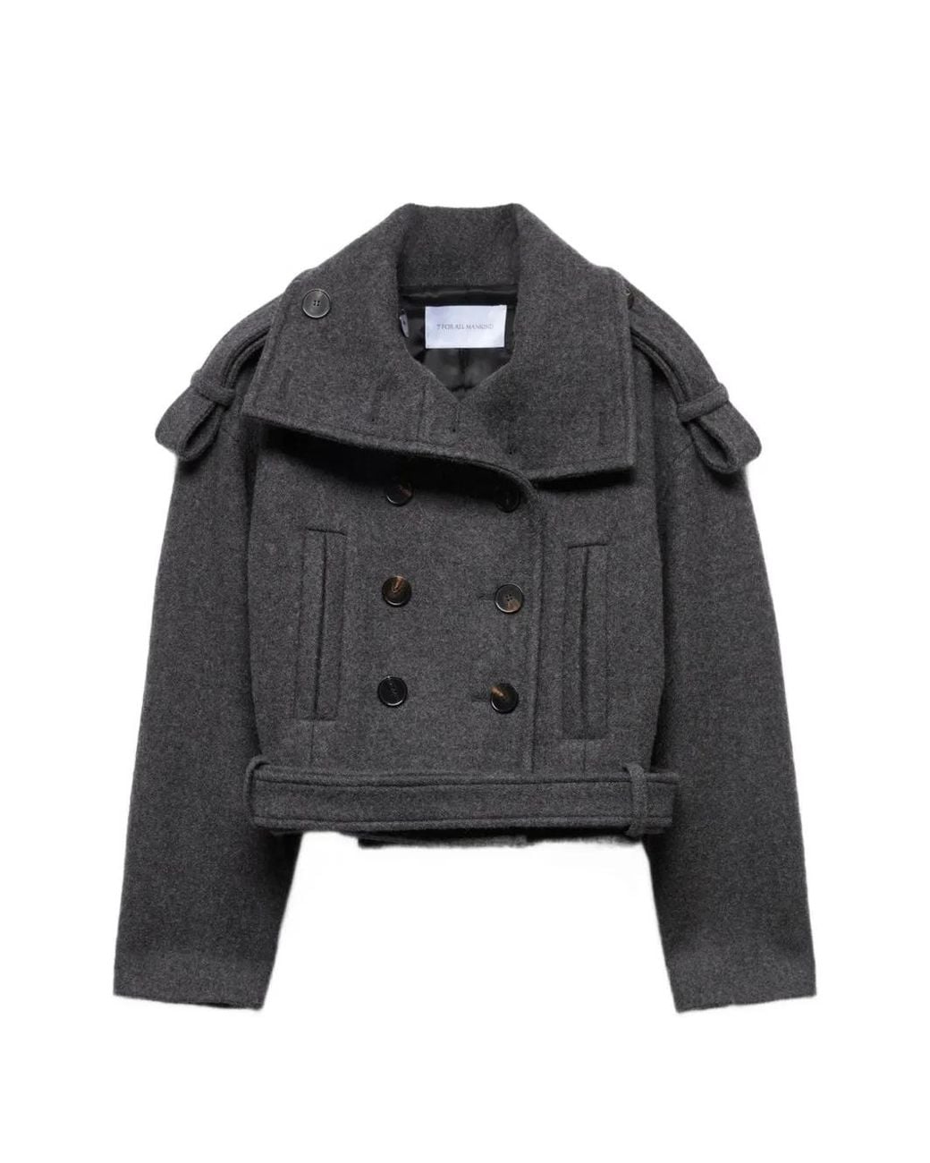 7 For All Mankind Black Double-Breasted Belted Coat