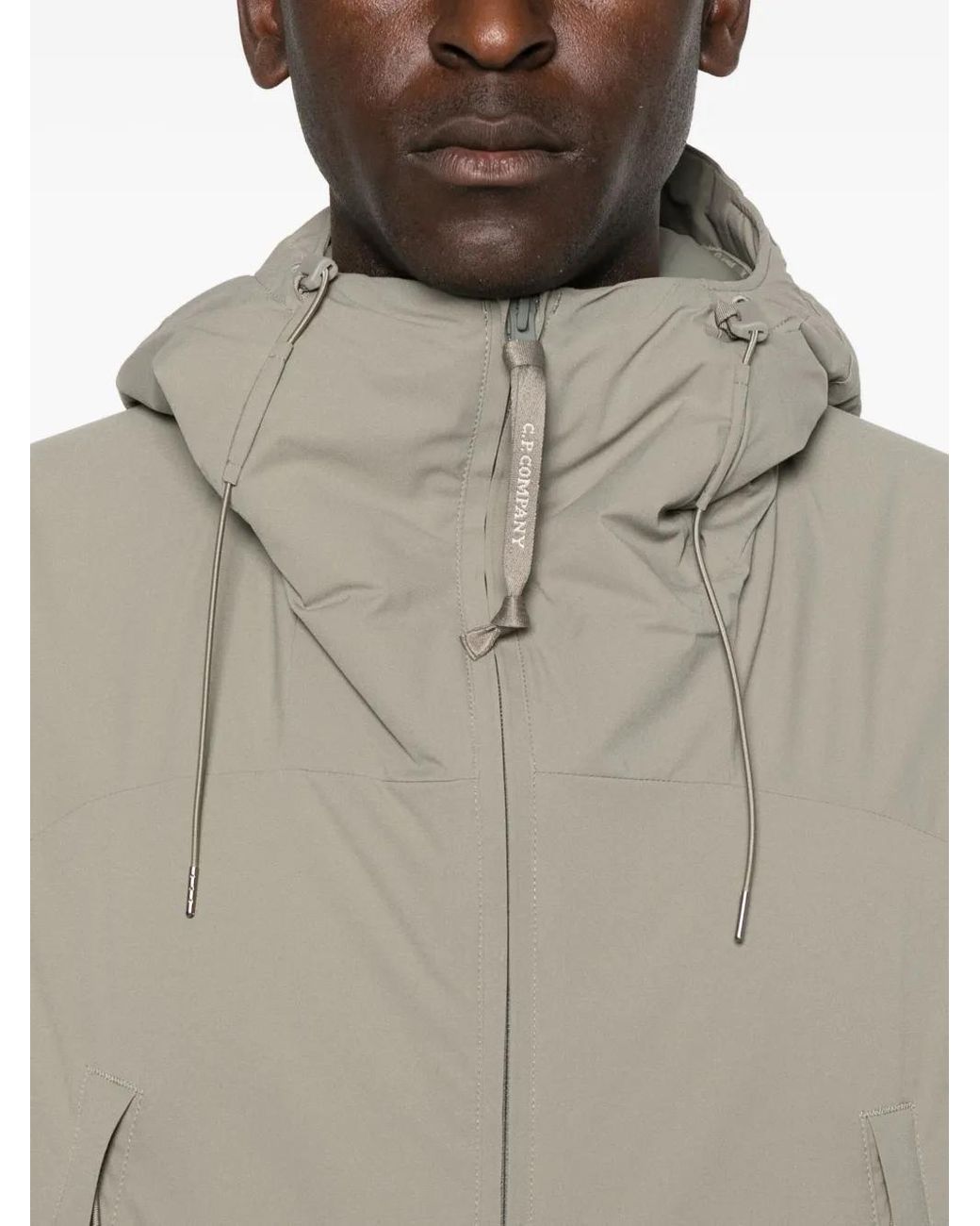 C P Company Gray Zip-Front Jacket With Hood for men