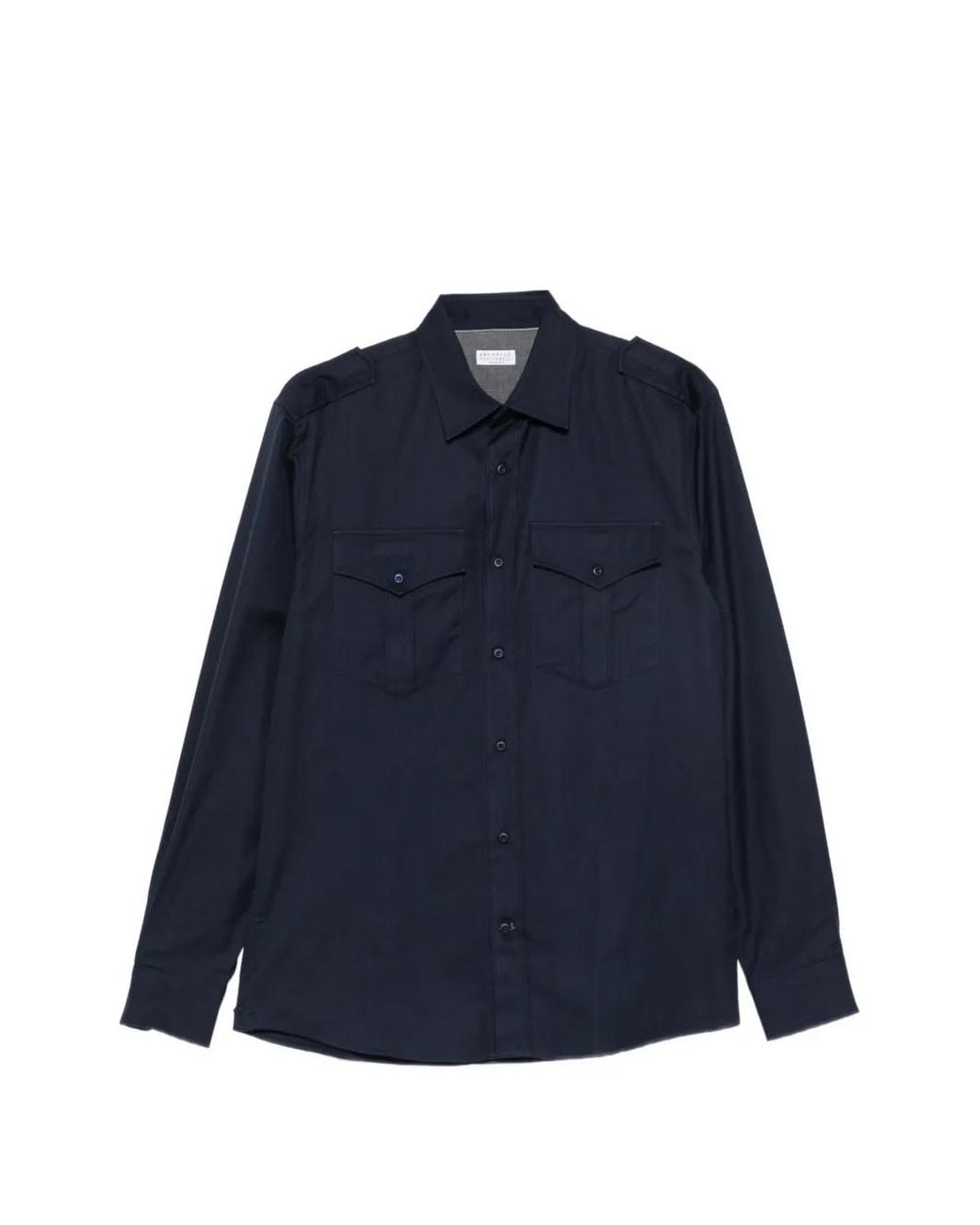 Brunello Cucinelli Blue Button-Flap Shirt for men