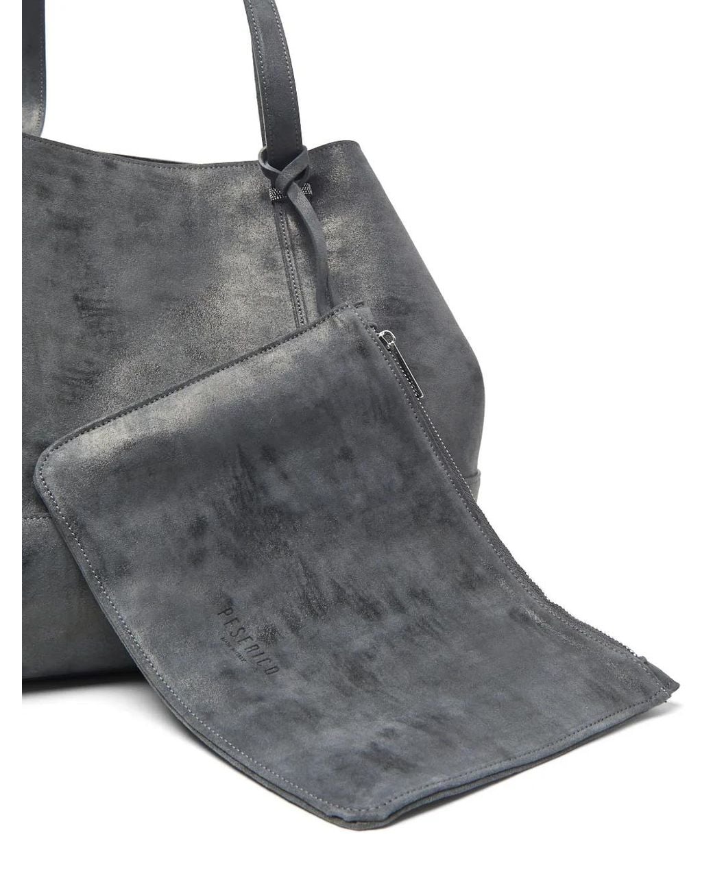 Peserico Gray Beaded-Trim Calf Suede Tote Bag