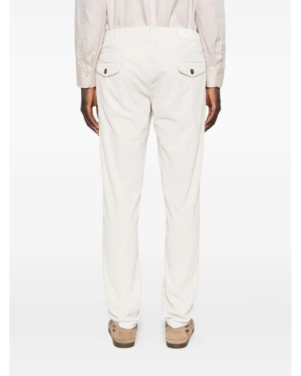 Eleventy White Drawstring Corduroy Trousers for men