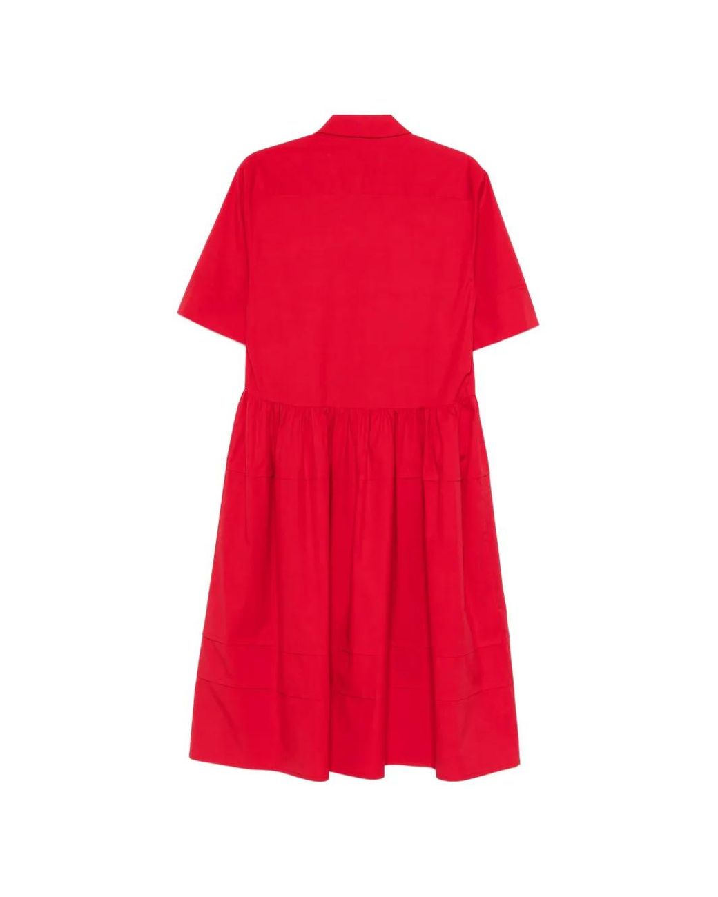 Semicouture Red Pleated Half-Button Dress