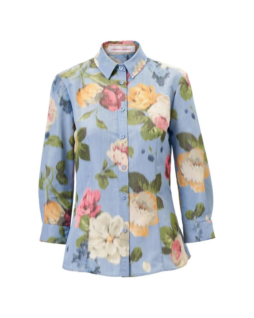 Carolina Herrera Blue Ana Floral Button-Down Shirt