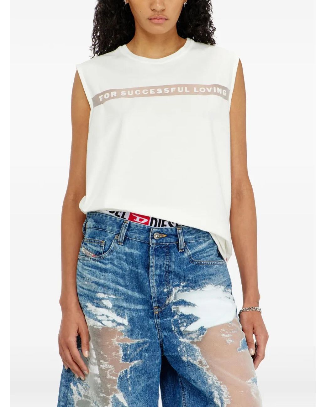 DIESEL White Tank Top With For Successful Loving Logo