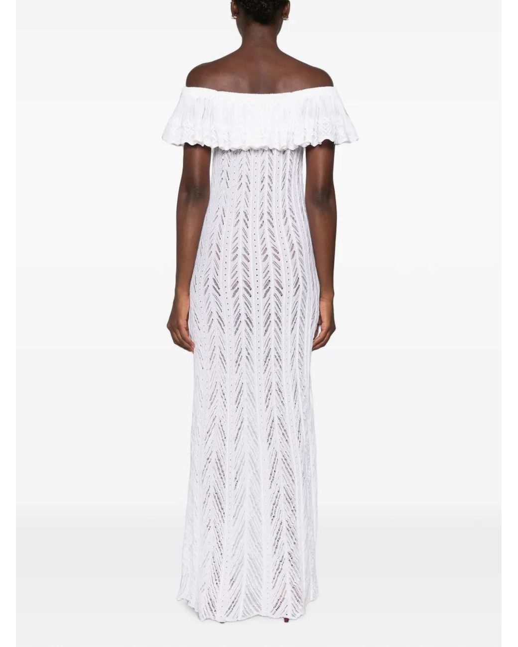 Antonino Valenti White Off-Shoulder Ruffled Maxi Dress