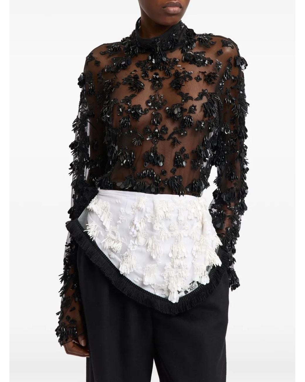 16Arlington Black Olarna Embroidered Mesh Top