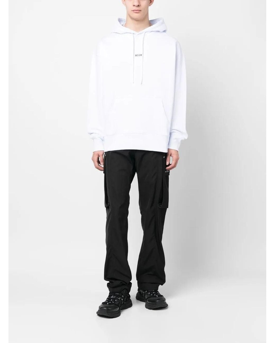 MSGM White Logo-Print Hoodie for men