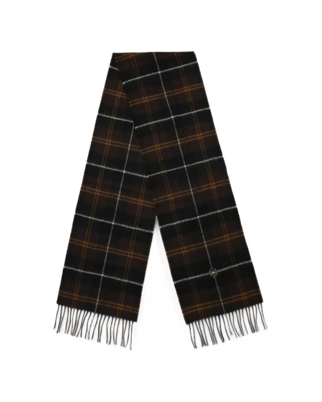 Fred Perry White Tartan-Check Fringed Scarf for men