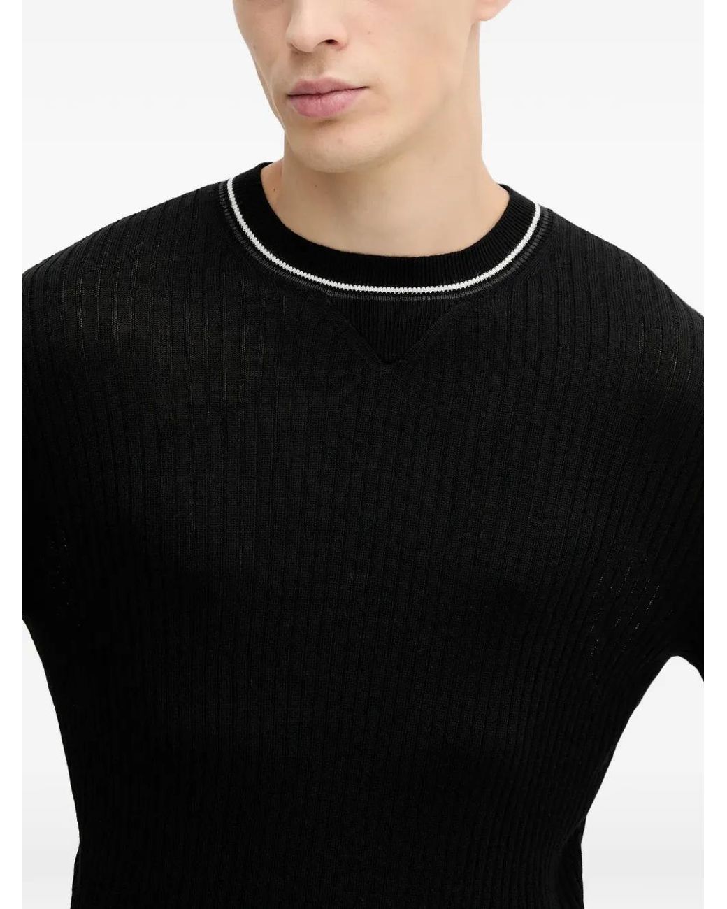 ARMANI EXCHANGE Black Ribbed-Knit Sweater for men