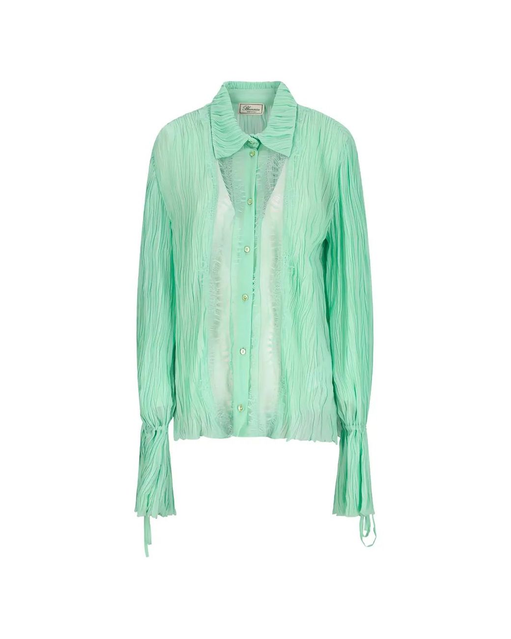 Blumarine Green Chemise Plissée Bordée De Dentelle