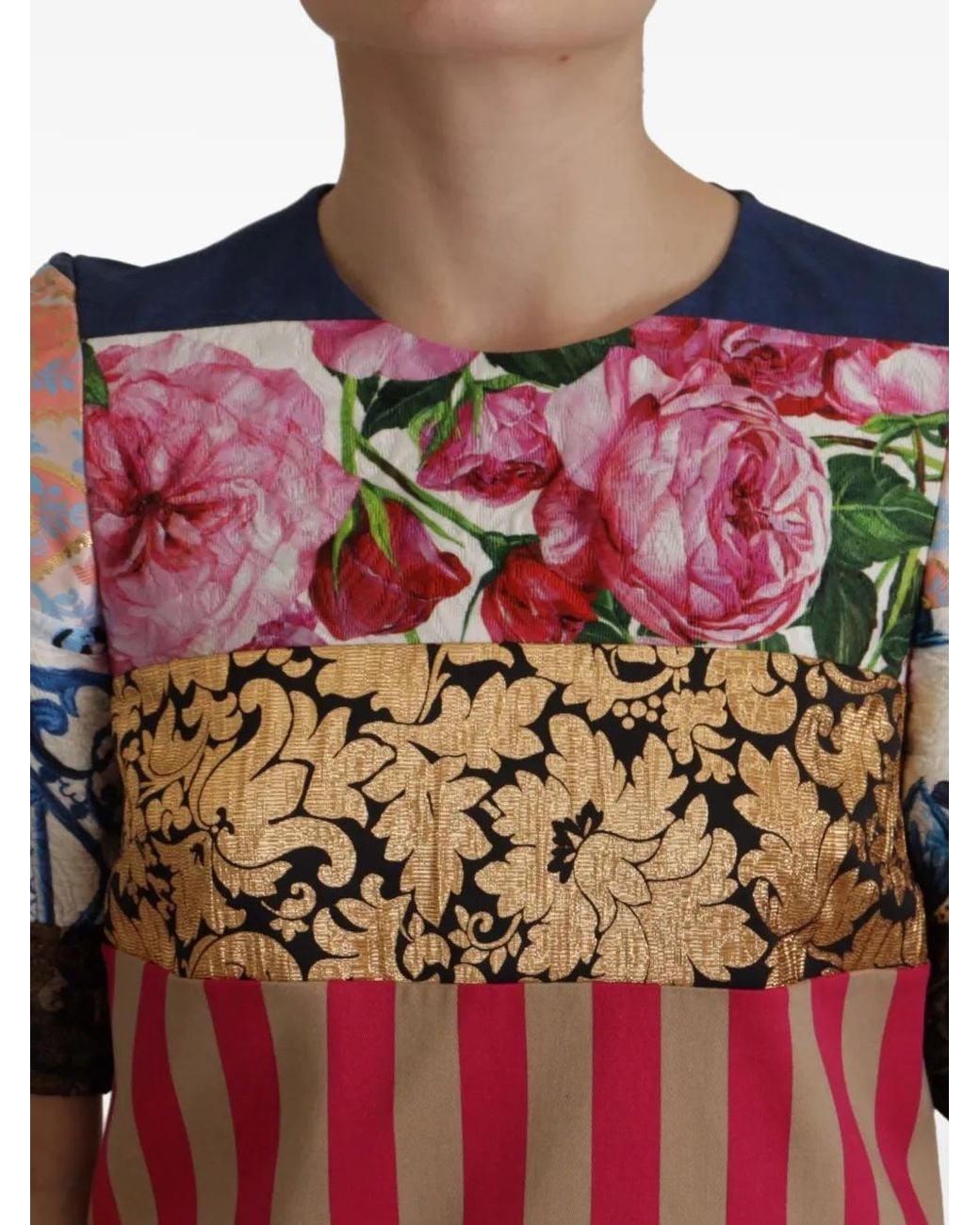 Dolce & Gabbana Black Robe En Jacquard À Design Patchwork