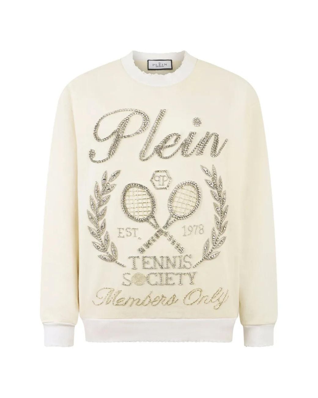 Philipp Plein White Washed Tennis Society Strass Sweatshirt