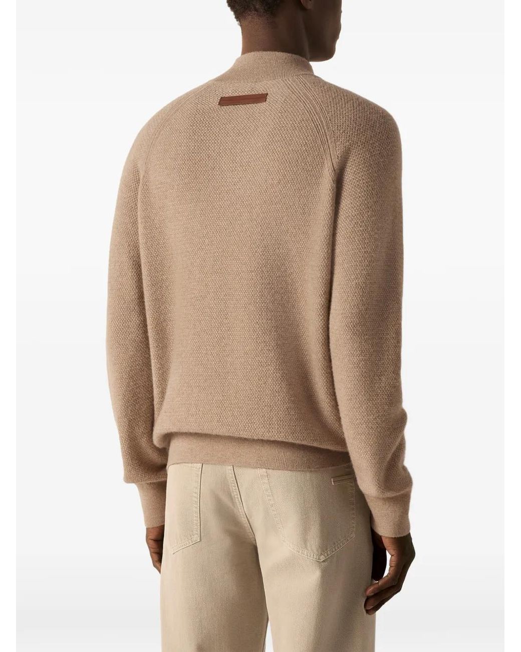 Zegna Natural Light- Mélange Oasi Cashmere Zip-Mock Sweater for men