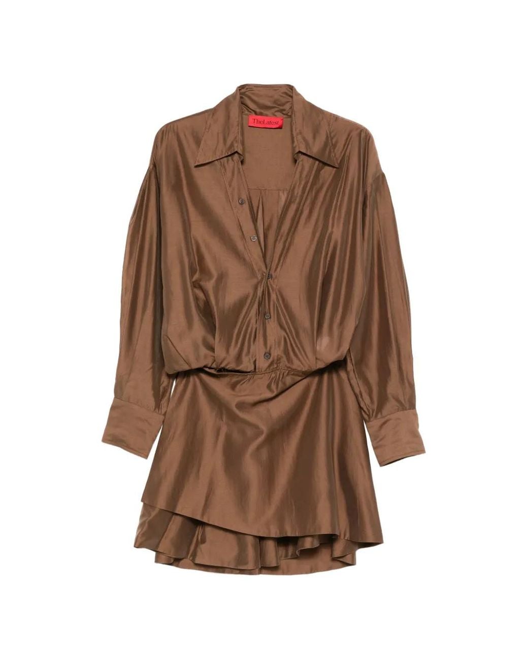 Thelatest Brown Denise Button Mini Dress