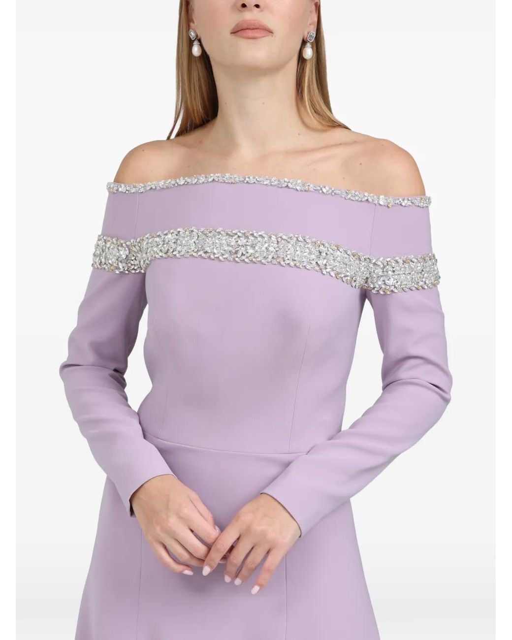 Dina Melwani Purple Off-Shoulder Maxi Dress