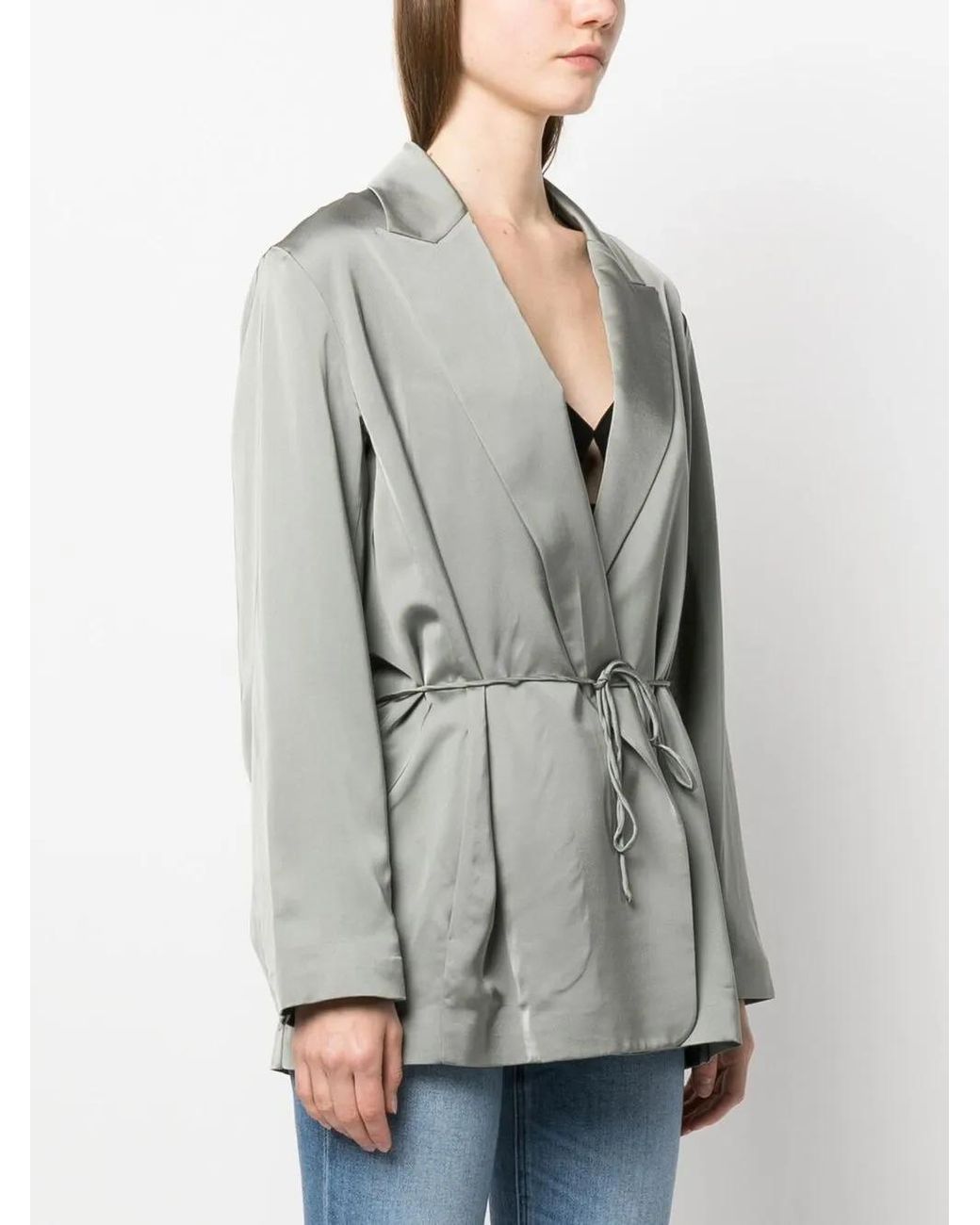 Vince Gray V-Neck Double-Breasted Blazer