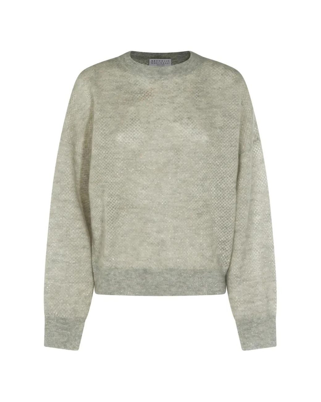 Brunello Cucinelli Green Metallic Open-Knit Sweater