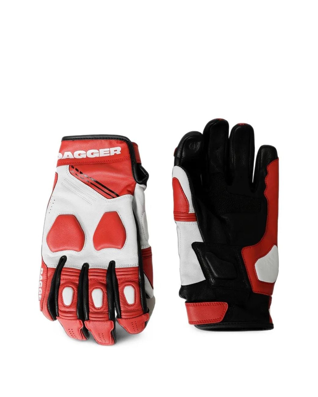 DAGGER Red Padded Panelled Leather Gloves for men